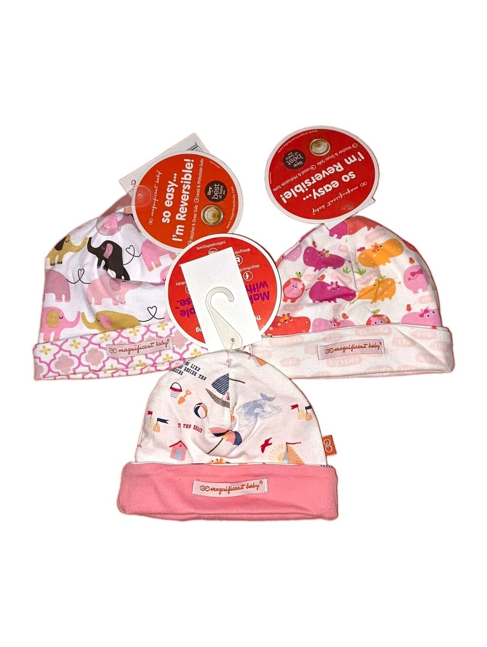 Very Nice Magnificent Baby Reversible Knit Cotton Elephant Beanie 0-6M Set 3